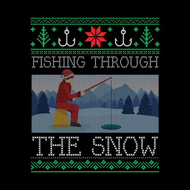 Christmas Ice Fishing Through Snow Fishing Ugly Christmas Sweater by mrsmitful01