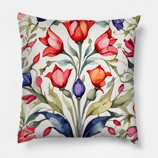 Red Orange Blue Turkish Tulips Ottoman Pattern Pillow