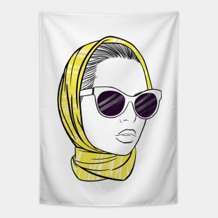 beautiful girl in a yellow bandana and sunglasses Tapestry