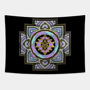 Golden Sri Yantra  / Sri Chakra in pastel lotus Tapestry