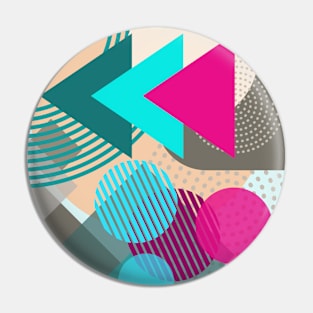 Modern Geometric Pattern Vibrant Aqua Hot Pink Retro Style Pin