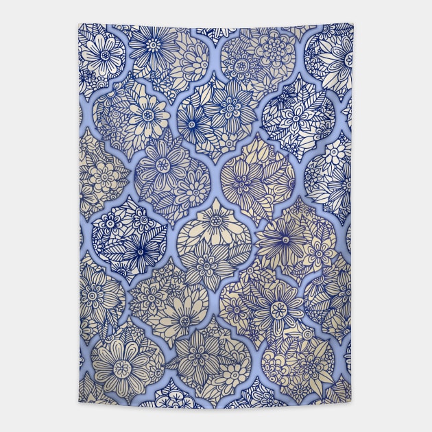 Moroccan Floral Lattice Arrangement - aqua / teal Tapestry by micklyn