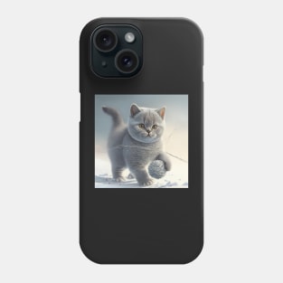 British Shorthair Cat playing with a ball of string Phone Case