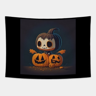 Adorable Pumpkin Skeleton Halloween Tapestry