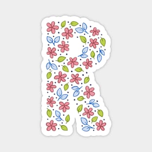 Floral Monogram Letter R - pink and blue Magnet