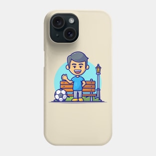 Cute Boy Playing Soccer In the Park Cartoon Vector Icon Illustration Phone Case