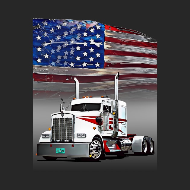 Kenworth Truck and The American Flag by Gas Autos T-Shirt by GasAut0s