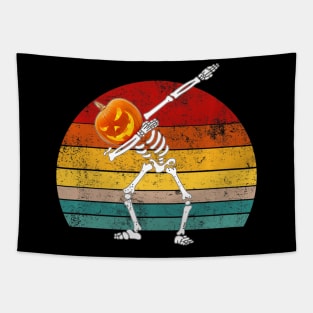 Vintage Funny Halloween Dabbing Skeleton Pumpkin Tapestry