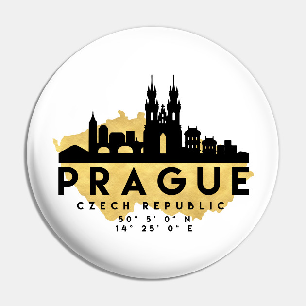 Prague Czech Republic Skyline Map Art - Prague - Pin | TeePublic