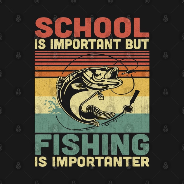 School Is Important But Fishing Is Importanter Vintage Fishing Lover by Vcormier