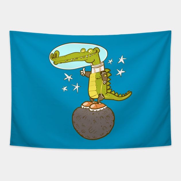 astronaut crocodile cartoon Tapestry by anticute