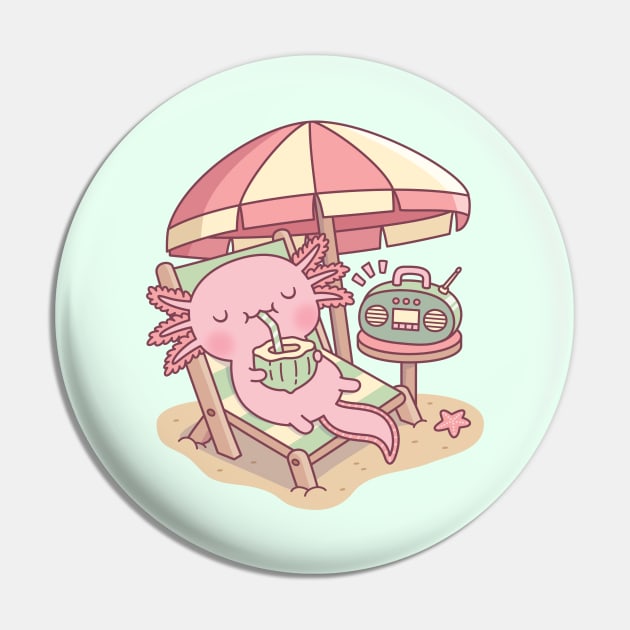 Cute Axolotl Chilling At The Beach Pin by rustydoodle