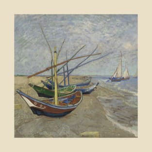 Vincent Van Gogh- Fishing boats on the Beach at Saintes-Maries T-Shirt