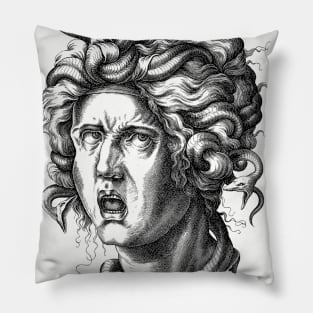 Old Vintage Medusa Greek Mythology Illustration Pillow