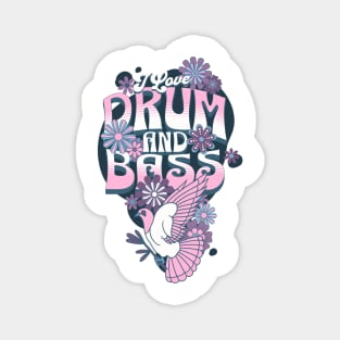 DRUM AND BASS  - I Love Retro Bird (Pink/Purple) Magnet