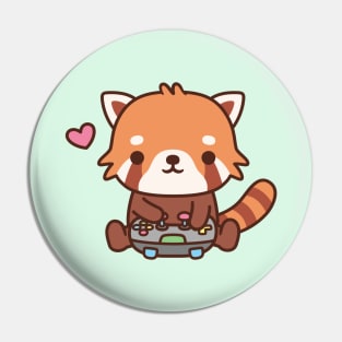 Cute Gamer Red Panda Playing Video Games Pin