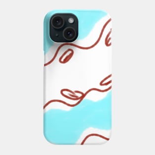 Blue watercolor brown lines abstract art Phone Case