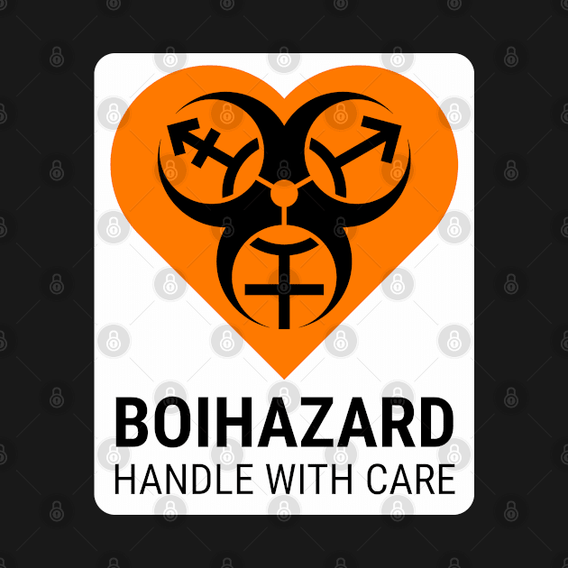 "BOI HAZARD/handle with care" Heart - Label Style - Orange by GenderConcepts