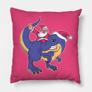 Santa Riding a Purple T-Rex Pillow