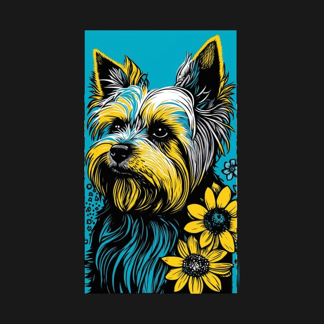 Yorkshire Terrier Dog Vibrant Tropical Flower Tall Retro Vintage Digital Pop Art Portrait by ArtHouseFlunky