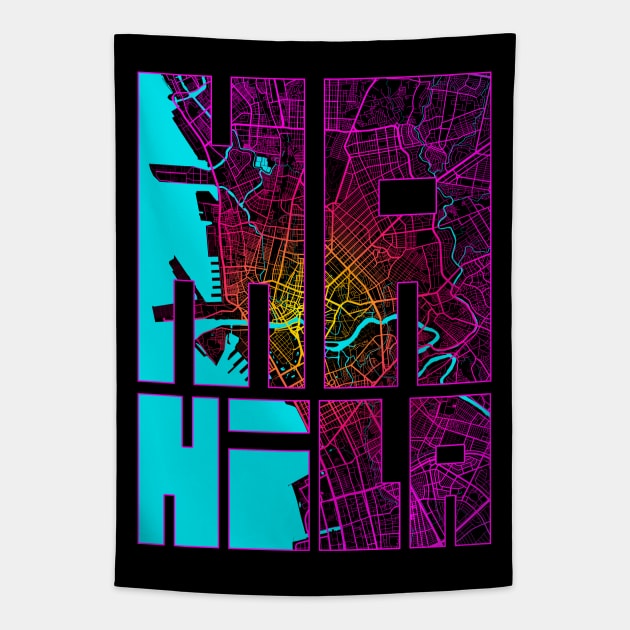 Manila, Philippines City Map Typography - Neon Tapestry by deMAP Studio