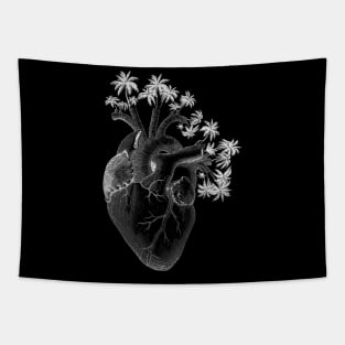 Silver Color Anatomically Correct Human Heart - Palm Trees Tapestry