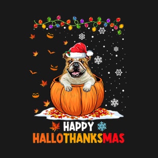 Pug On Pumpkin Happy Hallothanksmas T-Shirt