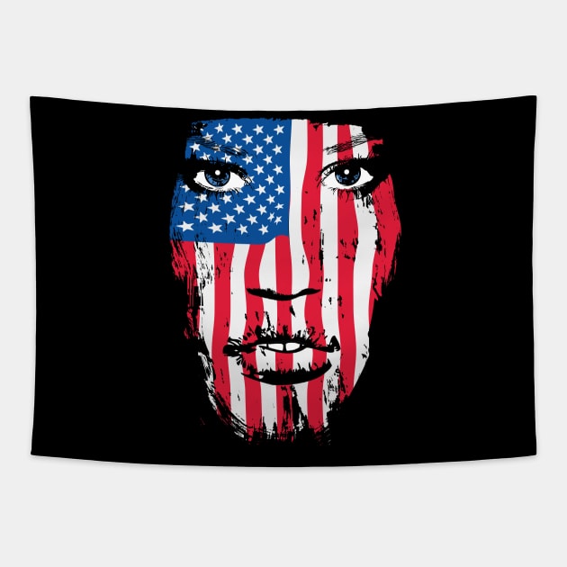 USA Patriot Woman Flag Warpaint 2 July 4th Flag Tapestry by atomguy