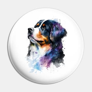 Colorful Bernese Mountain Dog Watercolor Art Pin