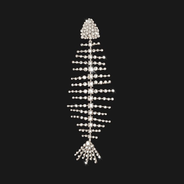 Stylish and fashionable chandelier earring of a fish skeleton filled with diamonds and diamanté's by Tana B 