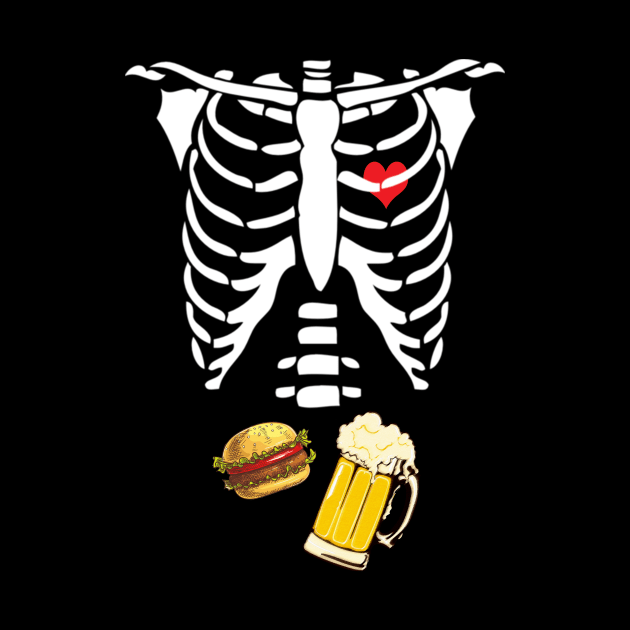 Beer Hamburger Skeleton Tee Pregnancy Costume Halloween by ChristianCrecenzio