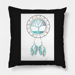 Tree of life dreamcatcher teal Pillow