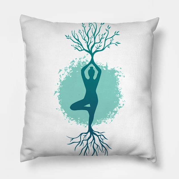 Yoga Woman Tree Tshirt Pillow by Göbelek