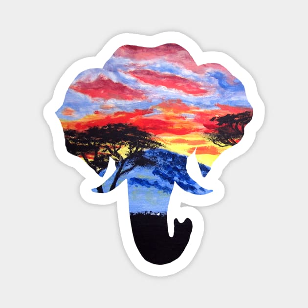 African Sunset Landscape Elephant Pattern Magnet by IvyLilyArt