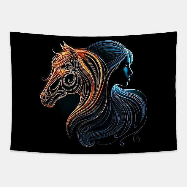 Horse and Girl Women Girls Horseback Riding Gift Tapestry by farmnfancy