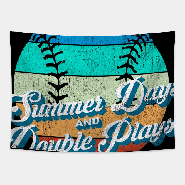 70s Style Retro Baseball Summer Days and Double Plays design graphic Tapestry by Vector Deluxe