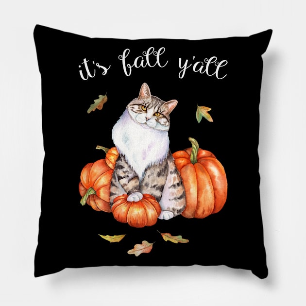 Watercolor Cat Art Autumn Its Fall Yall Cat Lover Gifts Pillow by kindOmagic