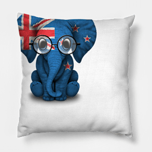 Baby Elephant with Glasses and New Zealand Flag Pillow