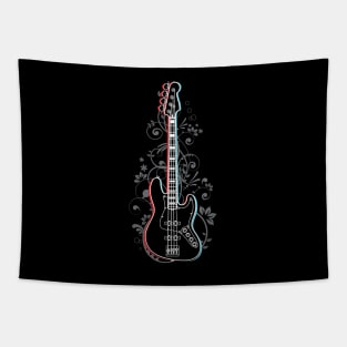 Bass Guitar 3D Outline Flowering Vines Tapestry