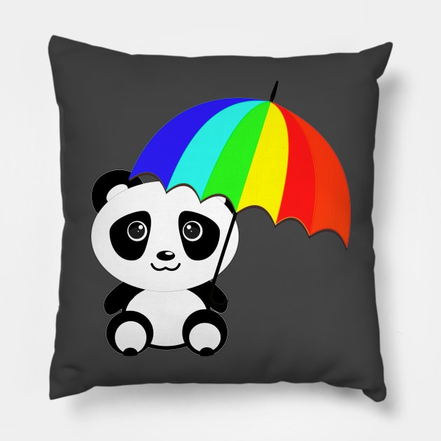 Panda with colorful umbrella Pillow by RRSA Designs