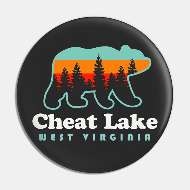 Cheat Lake West Virginia Camping Bear Retro Pin by PodDesignShop