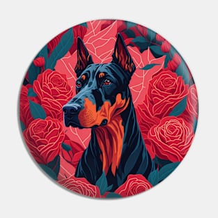 Dogs, doberman and flowers, dog, seamless print, style vector (red version doberman) Pin