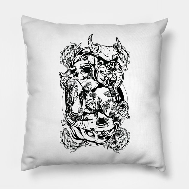 Lady Skull - black n white Pillow by gblackid