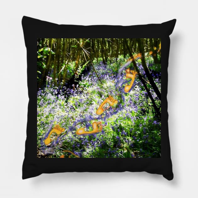 Footprints in a Bluebell Wood Pillow by Visuddhi