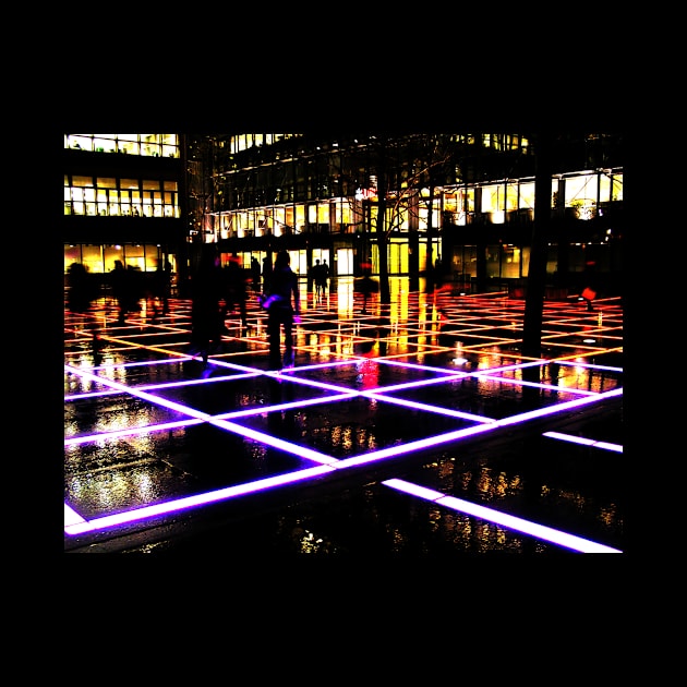 Finsbury Avenue Square, London, at night  - surreal city photo in red and purple by AtlasMirabilis