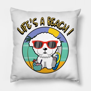 Cute furry dog Goes to the beach Pillow