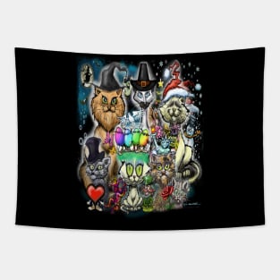 Cats in Seasonal Hats Tapestry