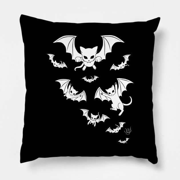 Batcat black and white 1 Pillow by BastetLand