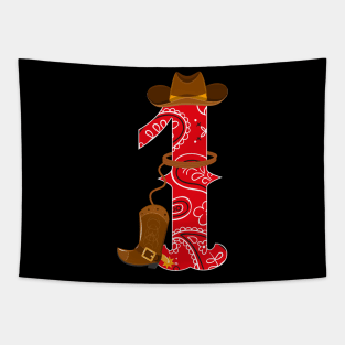 Kids 1st Birthday One Year Old Baby Cowboy Western Rodeo Party Tapestry