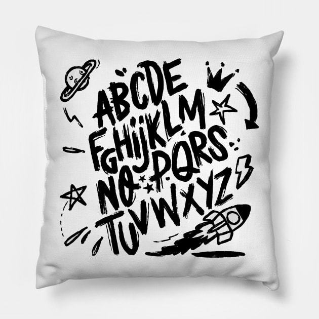 alphabet rocket planet Pillow by Mako Design 